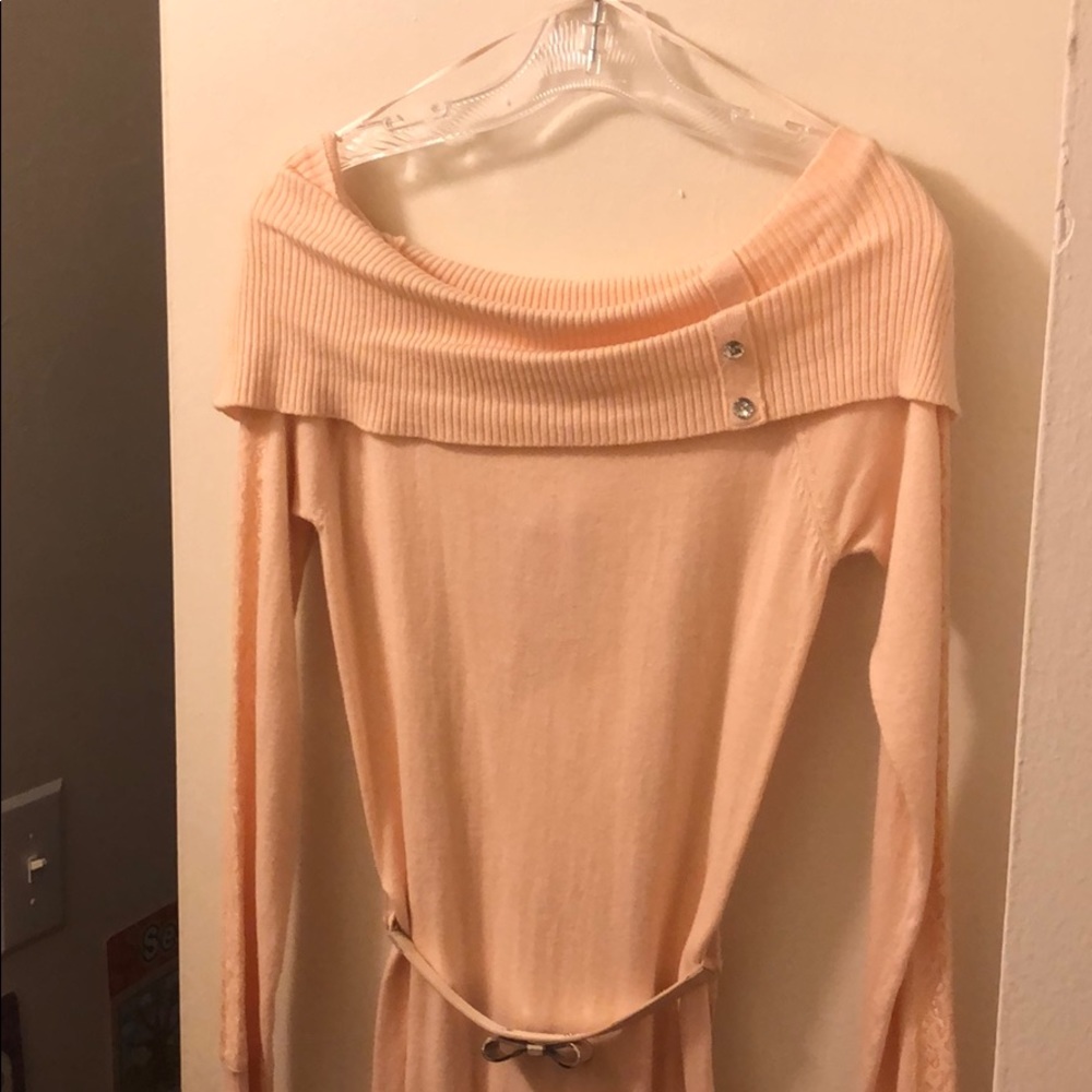 Off the shoulder sweater dress with belt